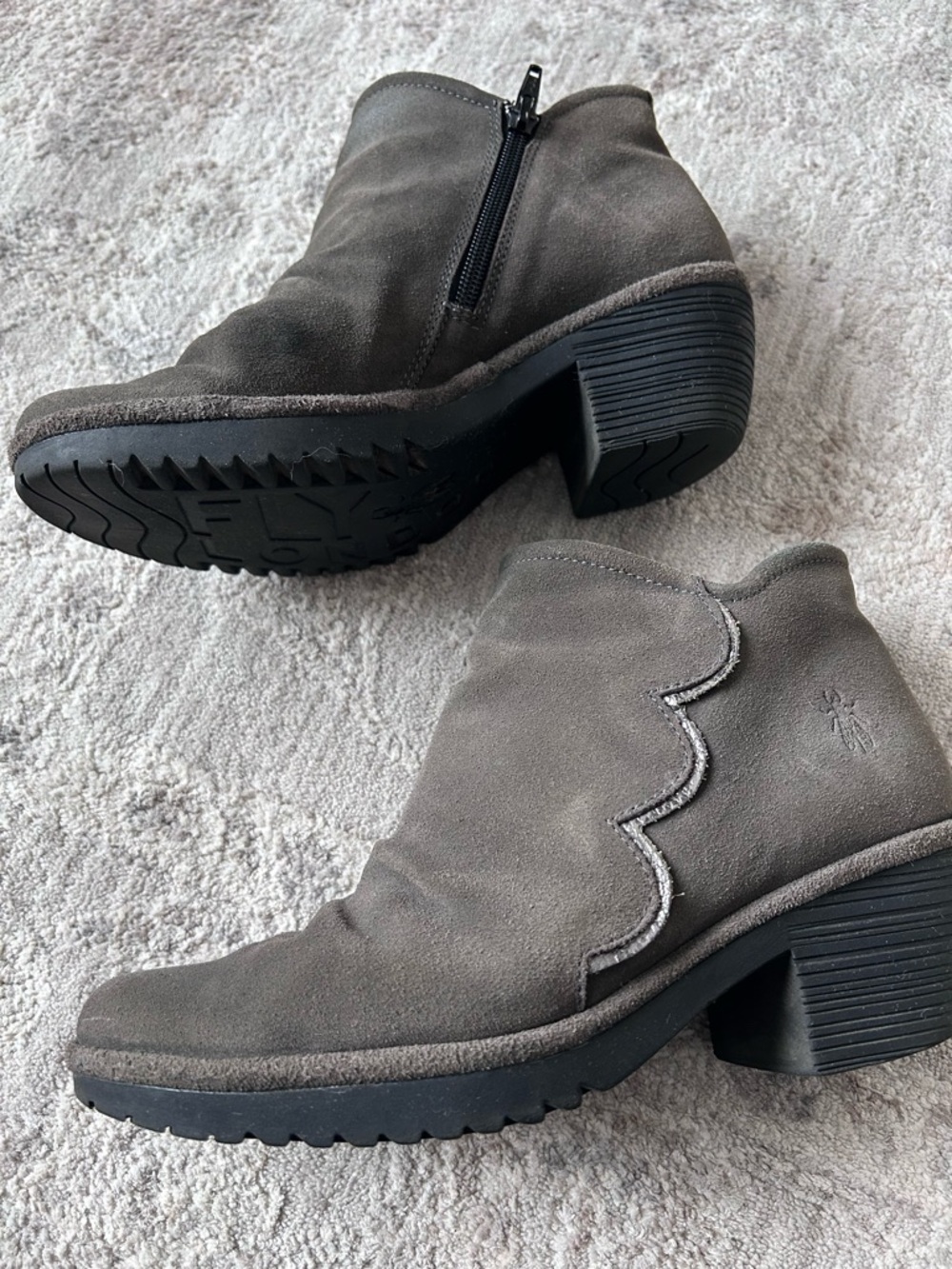 Fly London Women’s Suede Ankle Boot Waco Diesel Grey Side Zip EU 40W US 9W